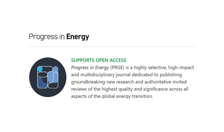 پذیرش مقاله جناب آقای دکتر علی بهرامی در مجله Progress in Energy (PRGE)