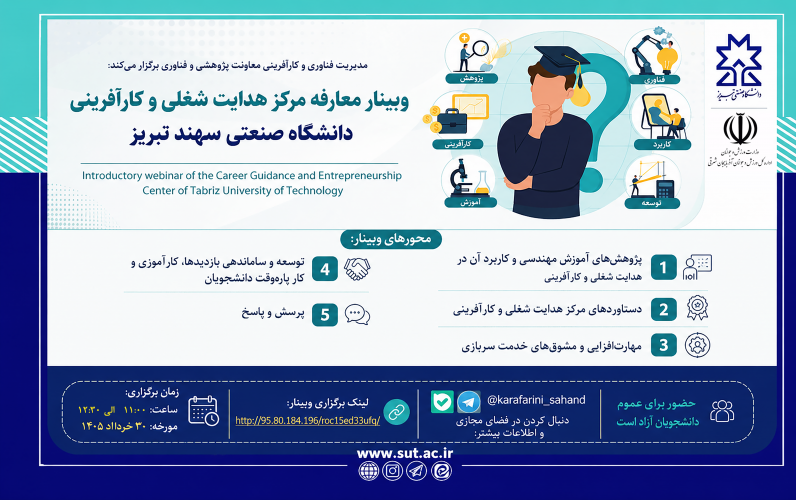 برگزاری وبینار معرفی مرکز هدایت شغلی و کارآفرینی دانشگاه صنعتی تبریز